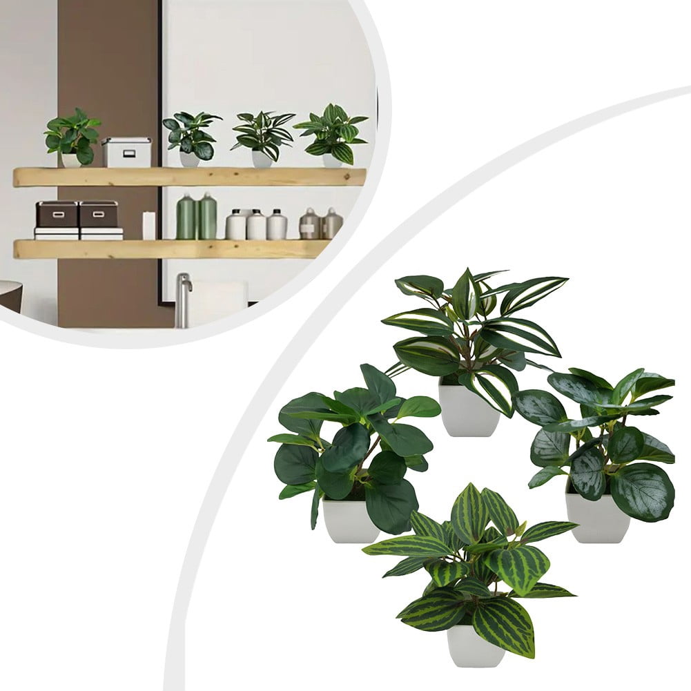 AFQH 4 Pcs Small Fake Plants Artificial Potted Plants Indoor for Living Room Bedroom