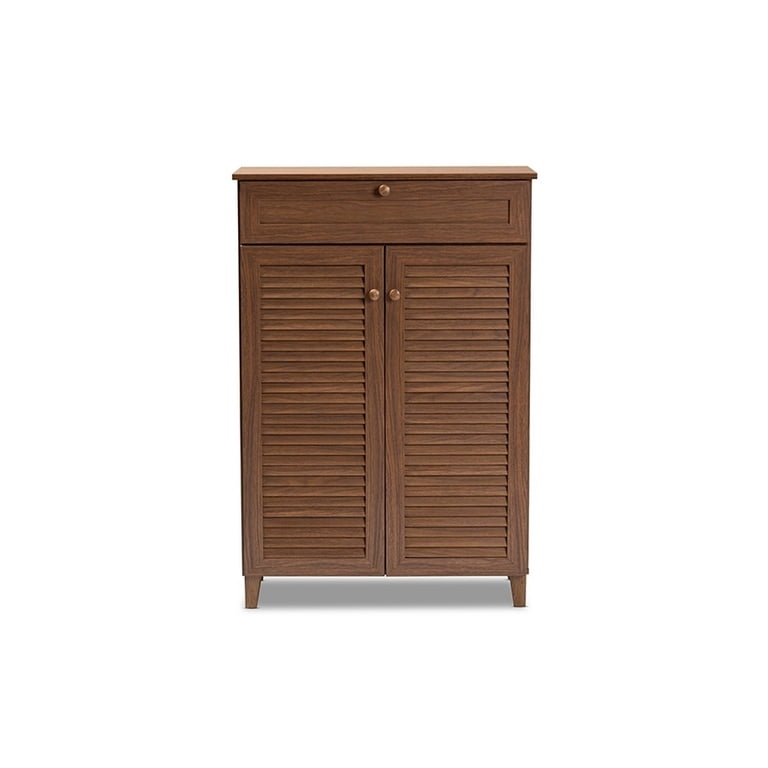 Baxton Studio Walnut Finished 5-Shelf Wooden Shoe Storage Cabinet