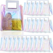 20 PCS Clear Holographic Tote Bags, 7 x 4 x 8 Inches Reusable Iridescent Tote Gift Bags for Women, Clear PVC Tote Bags with Handles