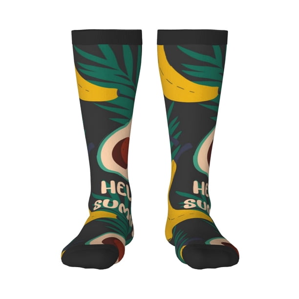 Fotbe Banana And Avocado Calcetas Divertidas Estampadas para Hombre y Mujer, Calcetas de Algodón hasta la Rodilla para Caminar, Correr, Enfermería y Embarazo