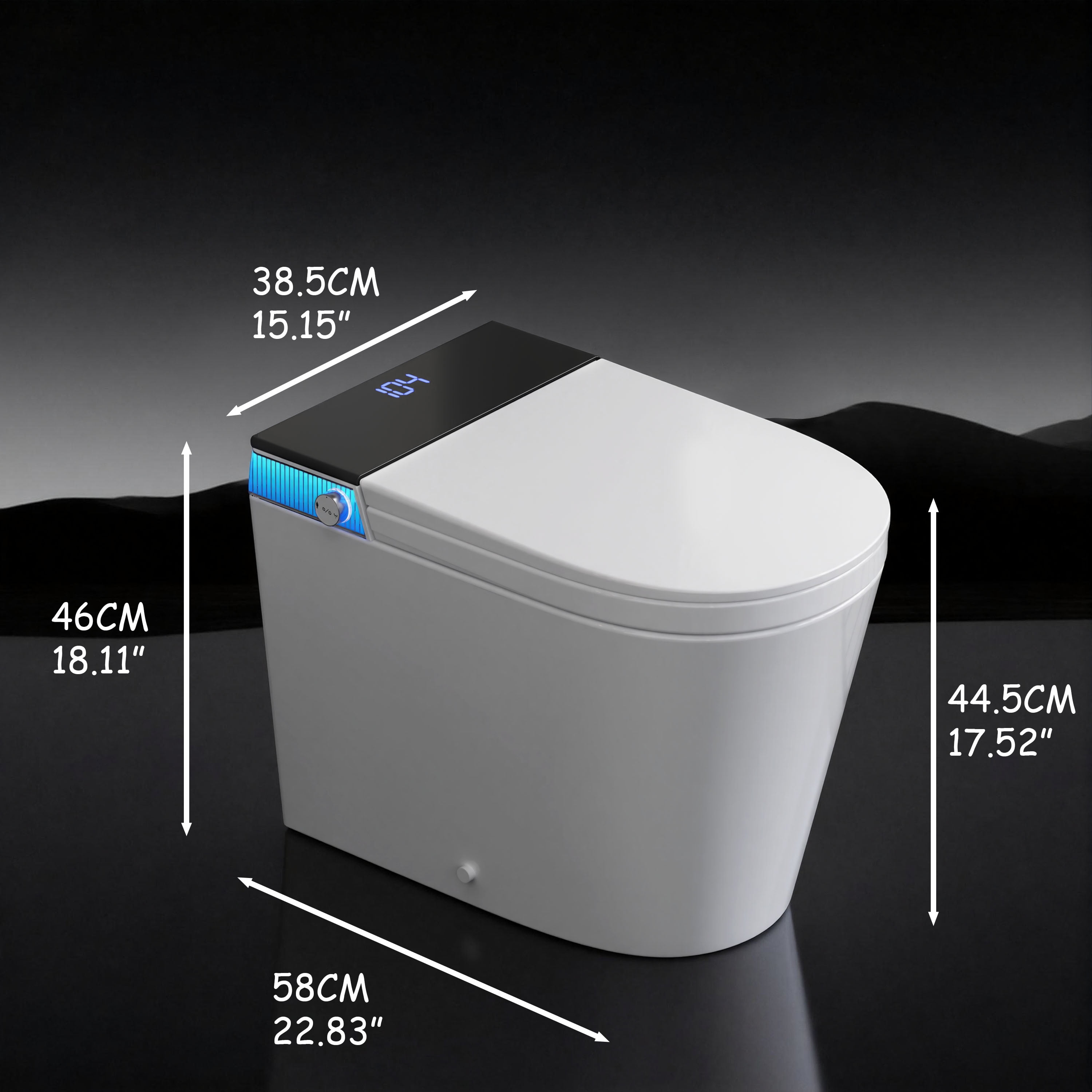 Smart Toilet Seat with Wireless Remote, Auto Flush, Warm Air Dry, Seat Heating, Female & Posterior Wash, Blue Ambient Light, IPX4 Waterproof, Energy Efficient, US Plug