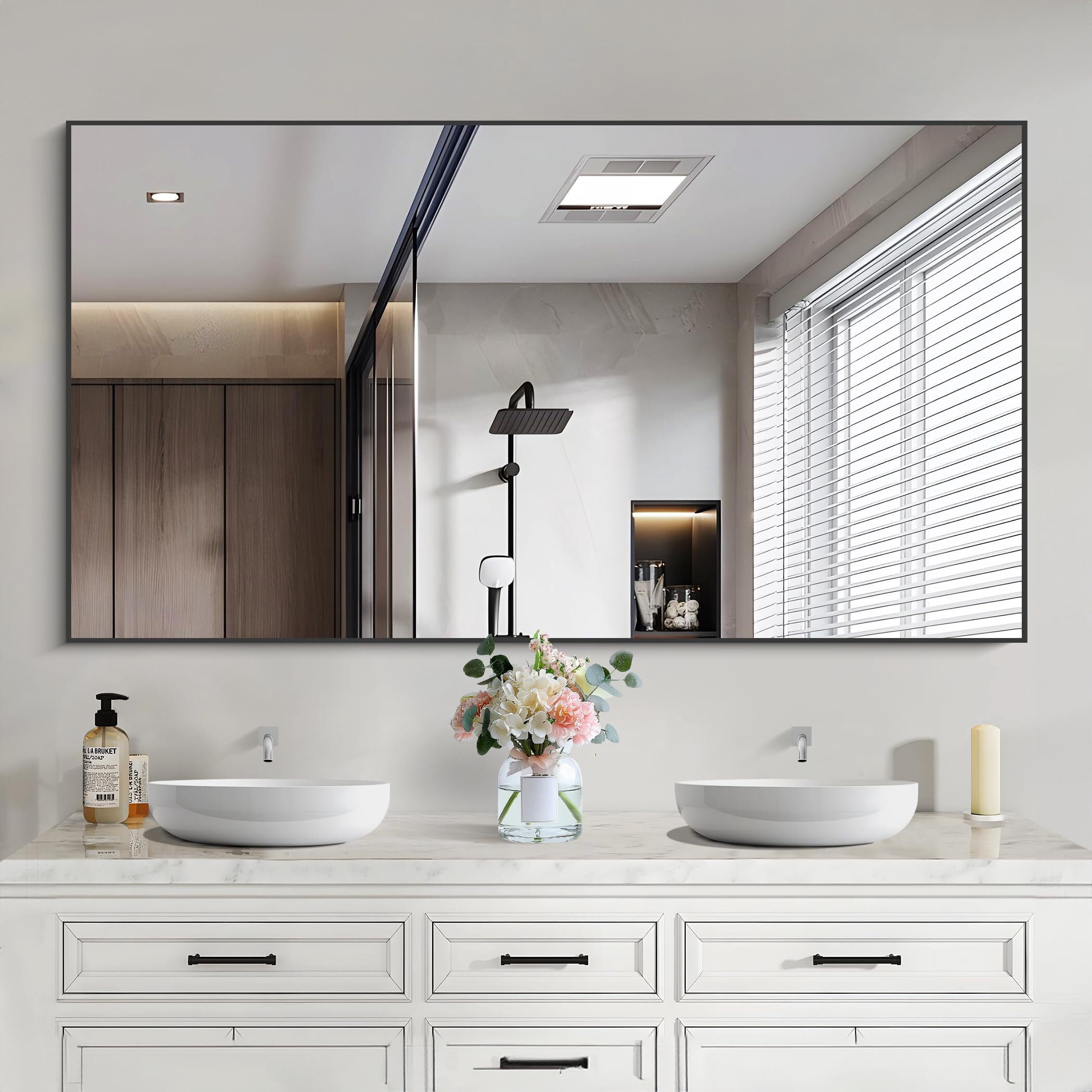 Lumora 38.1"x26" Rectangle Bathroom Mirror Wall-mounted Mirror with Aluminum Frame, Black