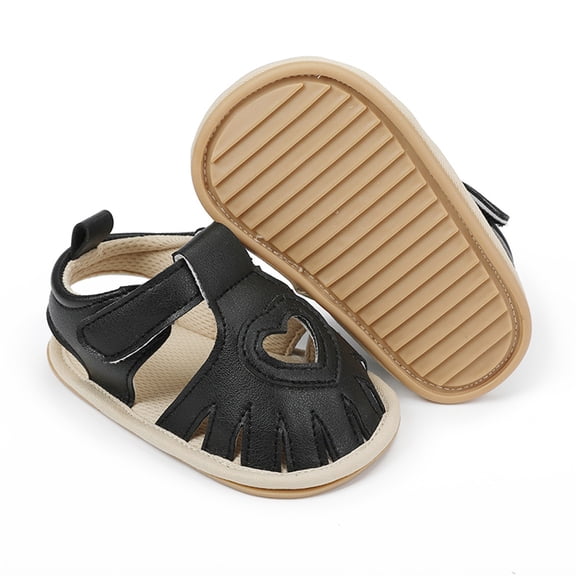 Huowey Infant Baby Girls Summer Sandals Solid Color Closed Hollow Out First Walking Hook And Loop T-Strap Shoes Flat Soft Sole Lightweight Beach Holiday Wedding Footwear,Black,0-6 Months