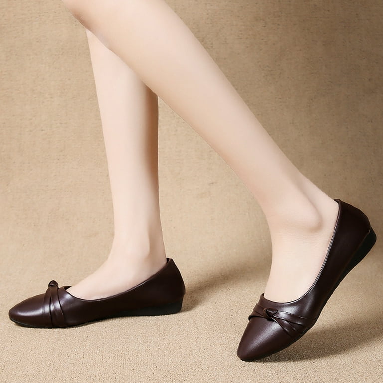 Ladies brown leather flat shoes cheap