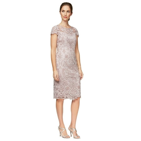 Alex Evenings Short Embroidered Cap Sleeve Dress (Womens, Rose, 10)