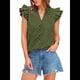 thumbnail image 2 of Blusas de Verano para Mujer, Elegantes, Informales, con Cuello en V, Volantes, Mangas , de Algodón, Estilo Bohemio. Verde XXL, 2 of 7