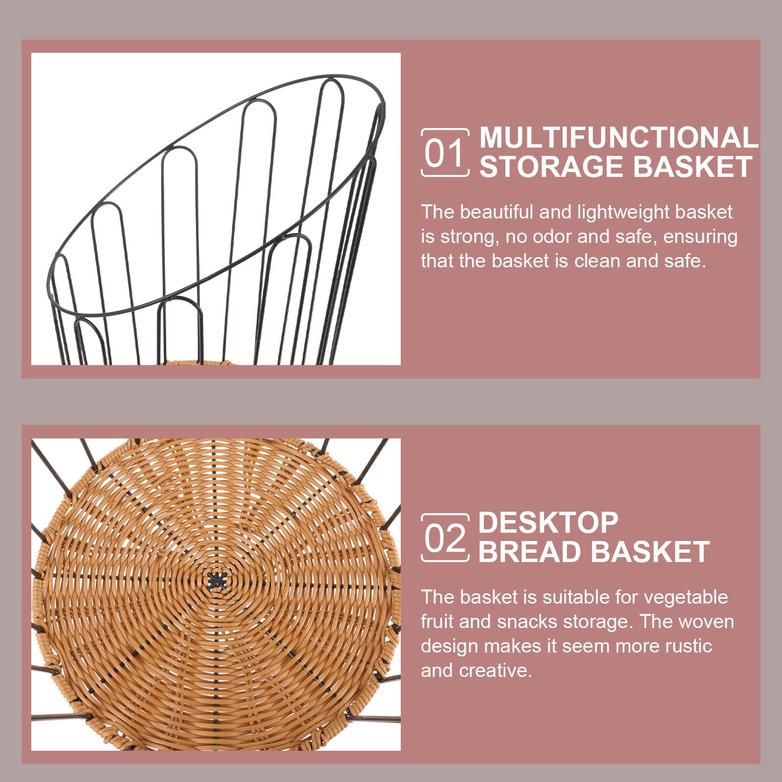 HOOWIFFY Black Woven Bread Basket with Iron Frame for Serving, Kitchen Storage, Counter Organization and Home Use