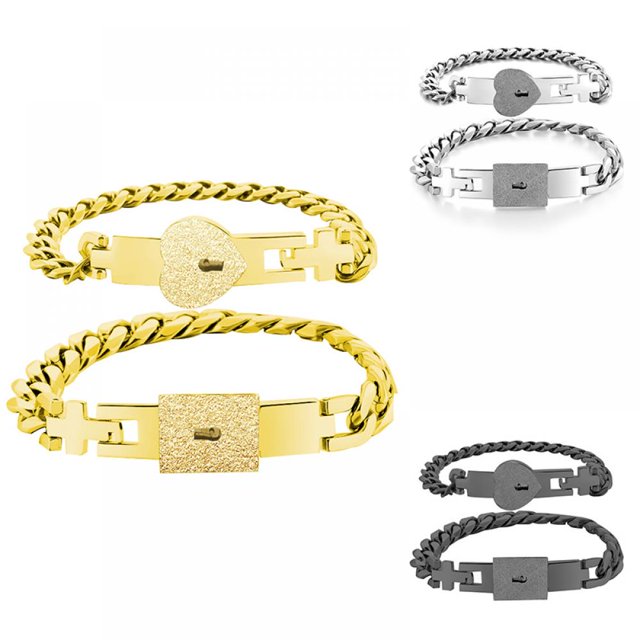 Couple Bracelet Lock Bracelet Key Bracelet Concentric Interlock Key Bracelet Unisex Bracelet Jewelry Set Valentine's Day Birthday, Wedding, Anniversary Gift,3 Set