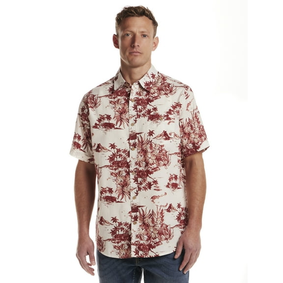 Frontier Threads Mens Short Sleeve Palm Leaf Print Buttondown Shirt