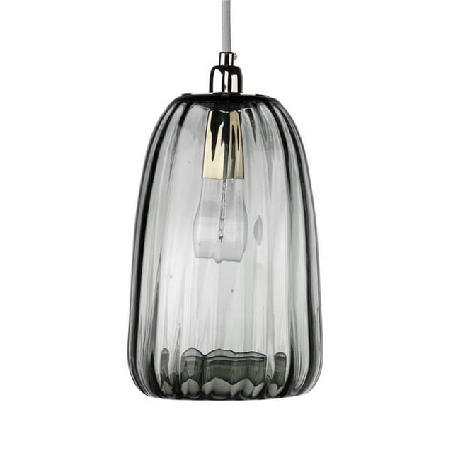Benzara BM241133 Pendant Light with Glass Body & Ribbed Details, Gray