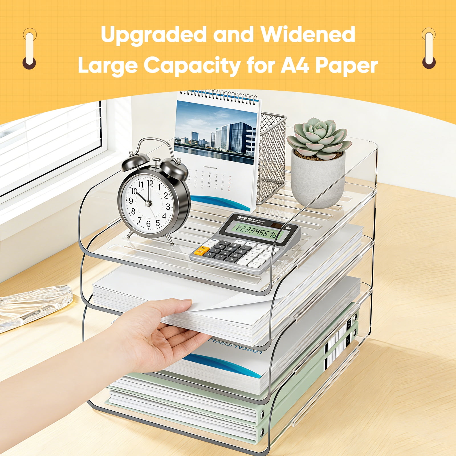 HIYOHIYO Plastic 4 Tier A4 Desktop File Organizer, Clear, 4 Count