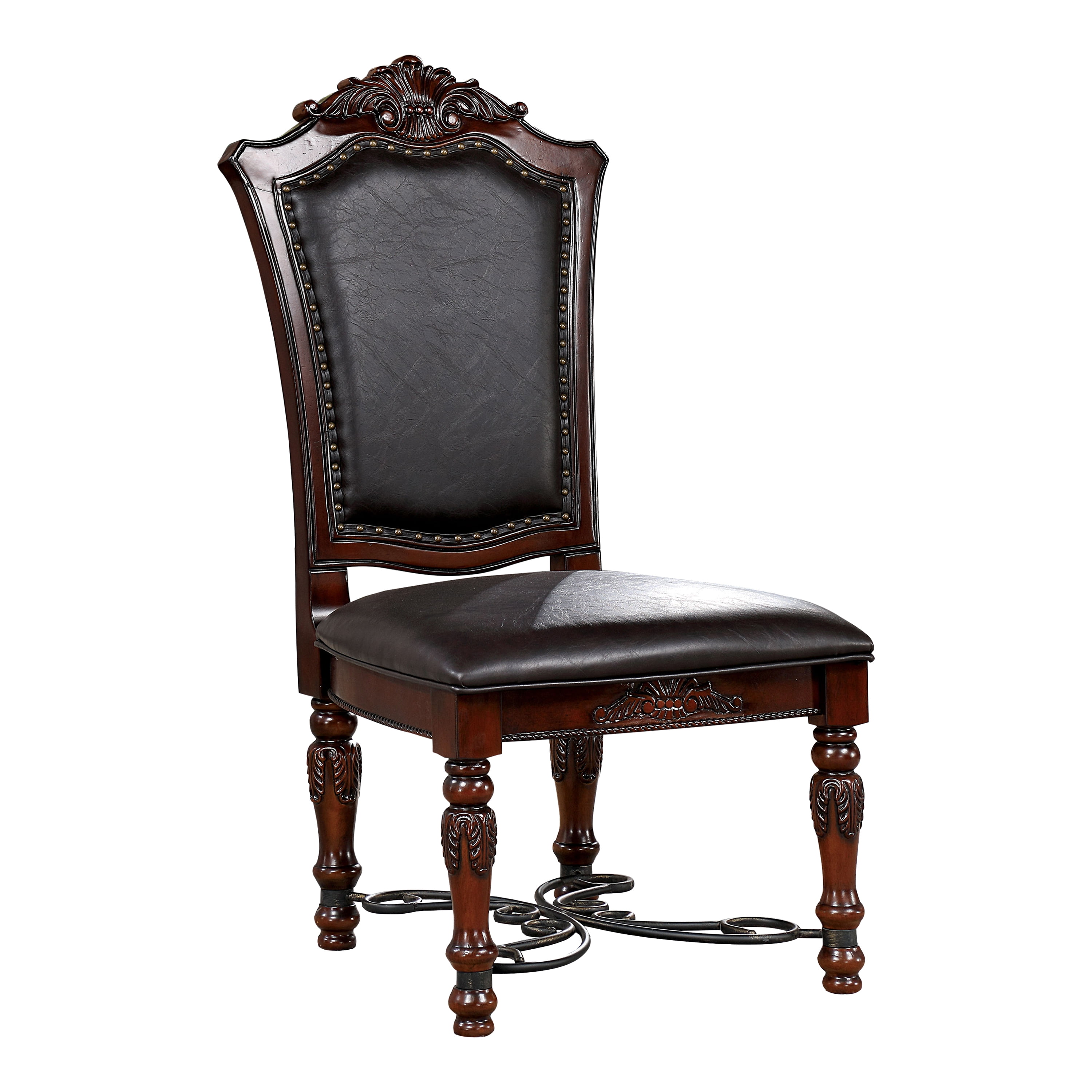 Furniture of America Cato Nailhead Wood Brown Cherry and Black Side Chairs (Set of 2)