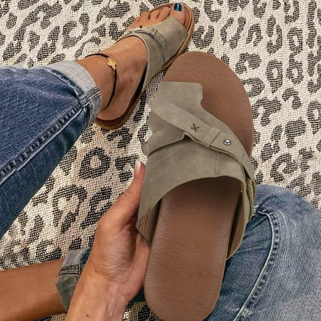 Flat Sandals For Women Comfort Sole PU Leather Shoes Casual Soft Big Toe Foot Correction Flat Shoes Orthopedic Toe Ring Slides Flip Flops