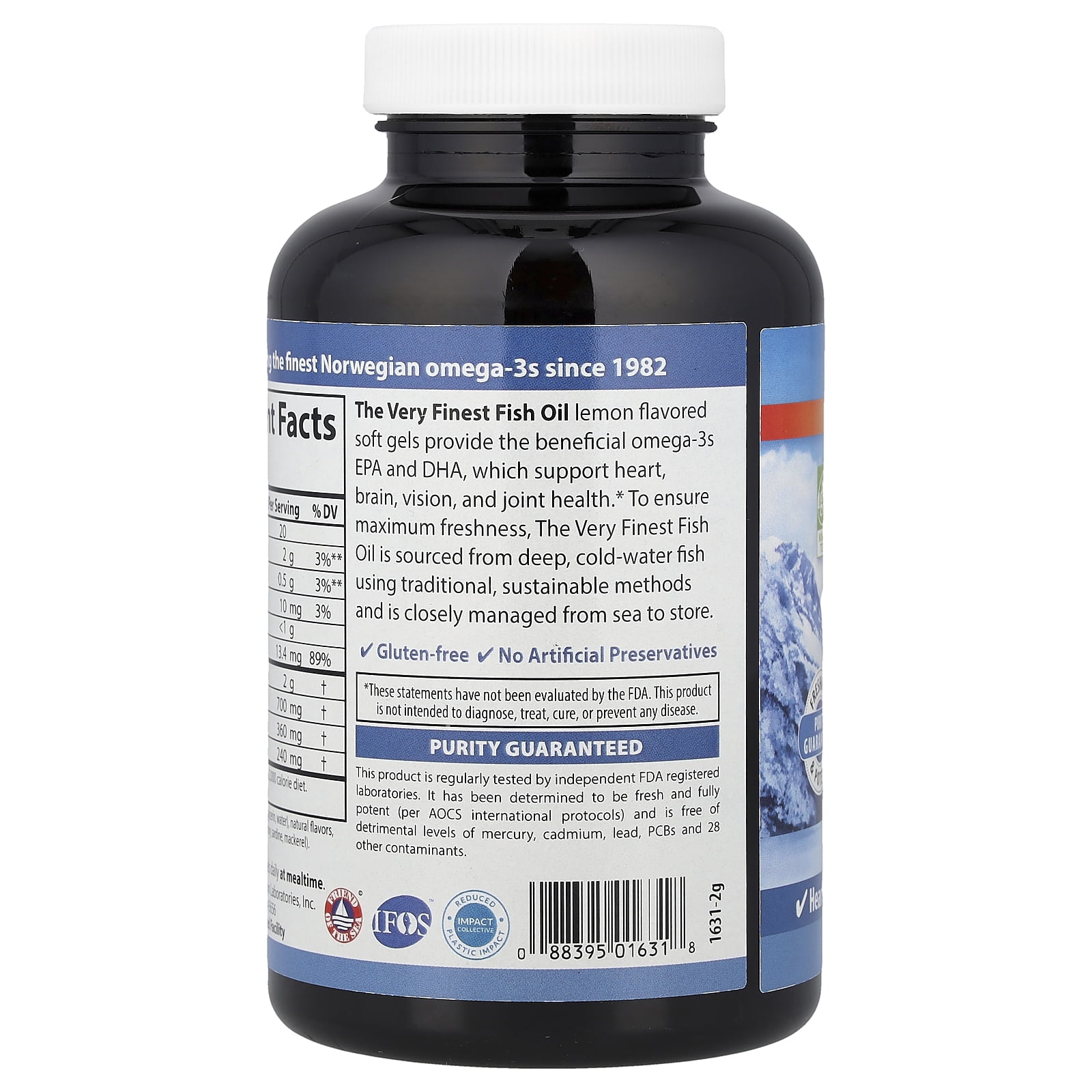 Carlson The Very Finest Fish Oil, Natural Lemon, 700 mg, 120 Soft Gels (350 mg per Soft Gel)