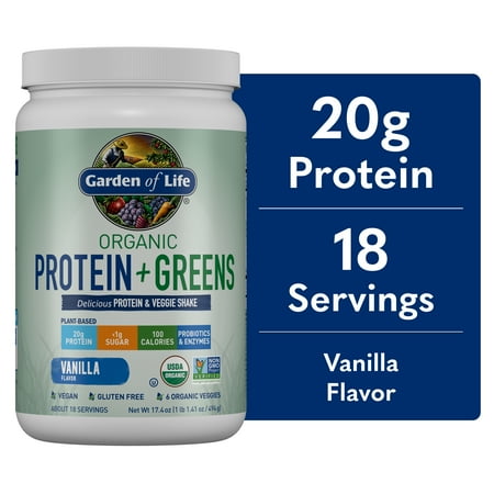 Garden of Life Organic Plant Based Greens Probiotic 20g Protein Shake Drink Powder for Digestive Gut Health, Vegan, Vanilla, 1.1lb