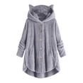 thumbnail image 1 of Lady Coat And Velvet Coat Cat Ear Hooded Soild Patchwork Button Autumn Winter Plush, 1 of 4