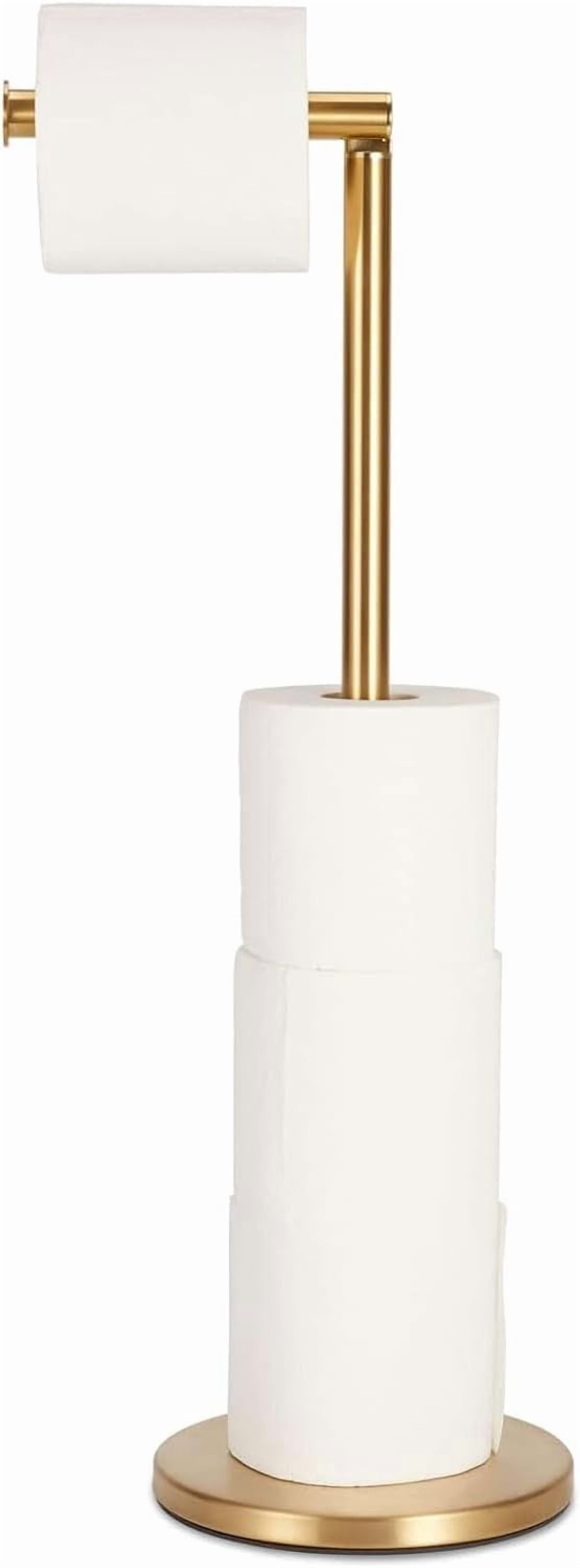 RGHJAR-Toilet Paper Holder Stand, 22inch Bathroom Toilet Paper Stainless Steel Pedestal Tissue Roll Holder, Free Standing Toilet Paper Holder for 3-4 Rolls（Gold）