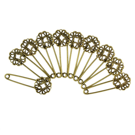 10pcs Filigree Flower Brooches Blank Pins Tibetan Bronze Finding