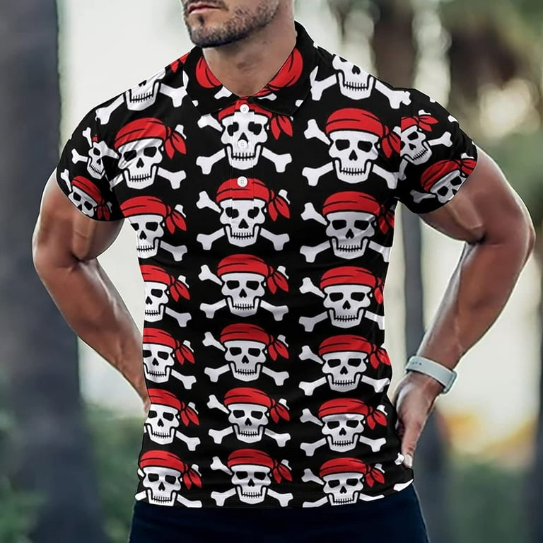 Pirate Skull Men's Polo Shirts Casual Short Sleeve Regular-Fit Golf T Shirt  Summer