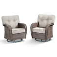 thumbnail image 3 of OPOHORO Outdoor Glider Chairs Set of 2, Brown Wicker Patio Furniture Swivel Rockers with T Shape-Back Cushions and 5" Thick Foam, Ideal for Porch and Yard, Beige, 3 of 11