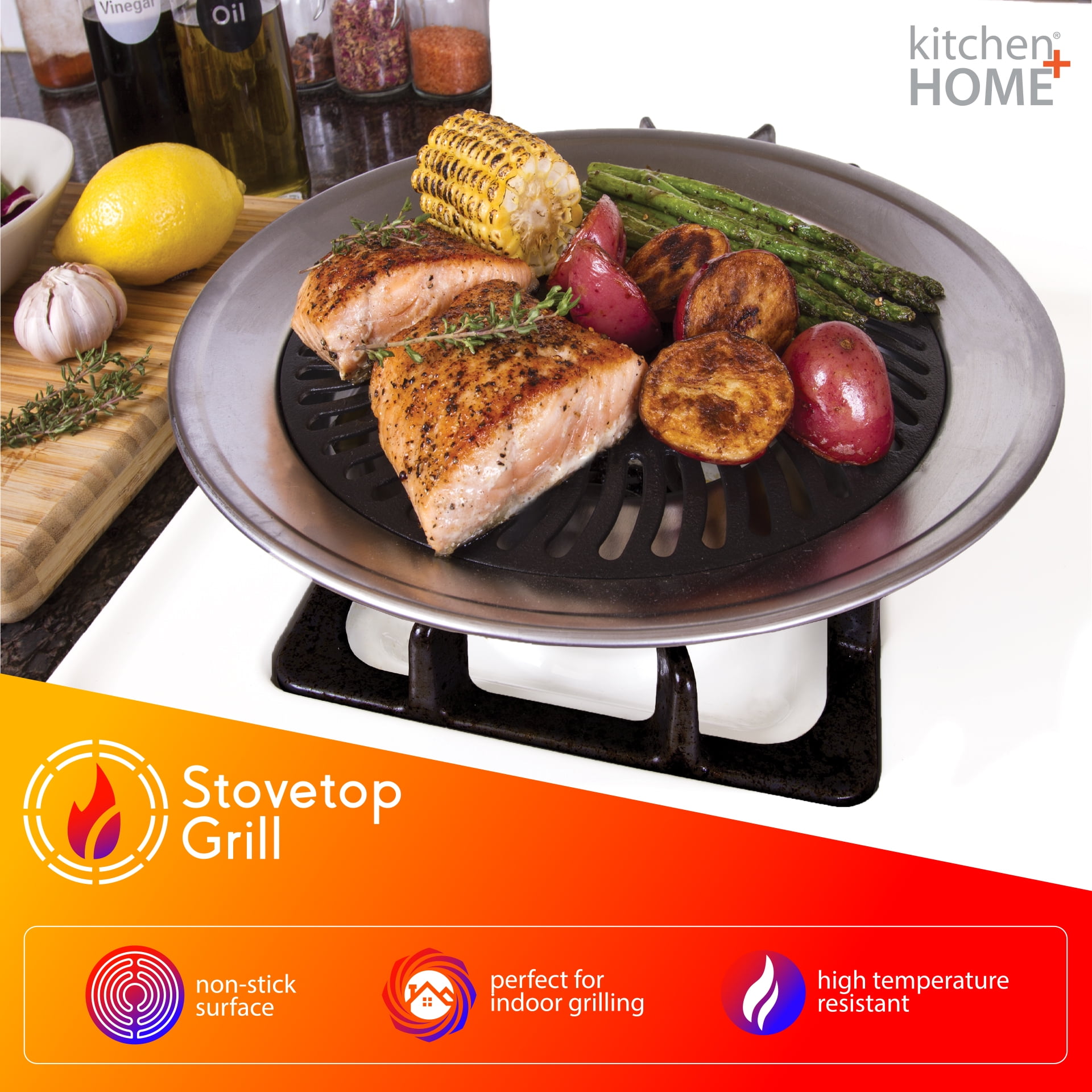 AsaTodo Indoor Smokeless Grill, Nonstick Stovetop Grill Pan and Plate for Inside Barbeques, Grills and Roasts, Easy to Clean GAS Stovetop Grill