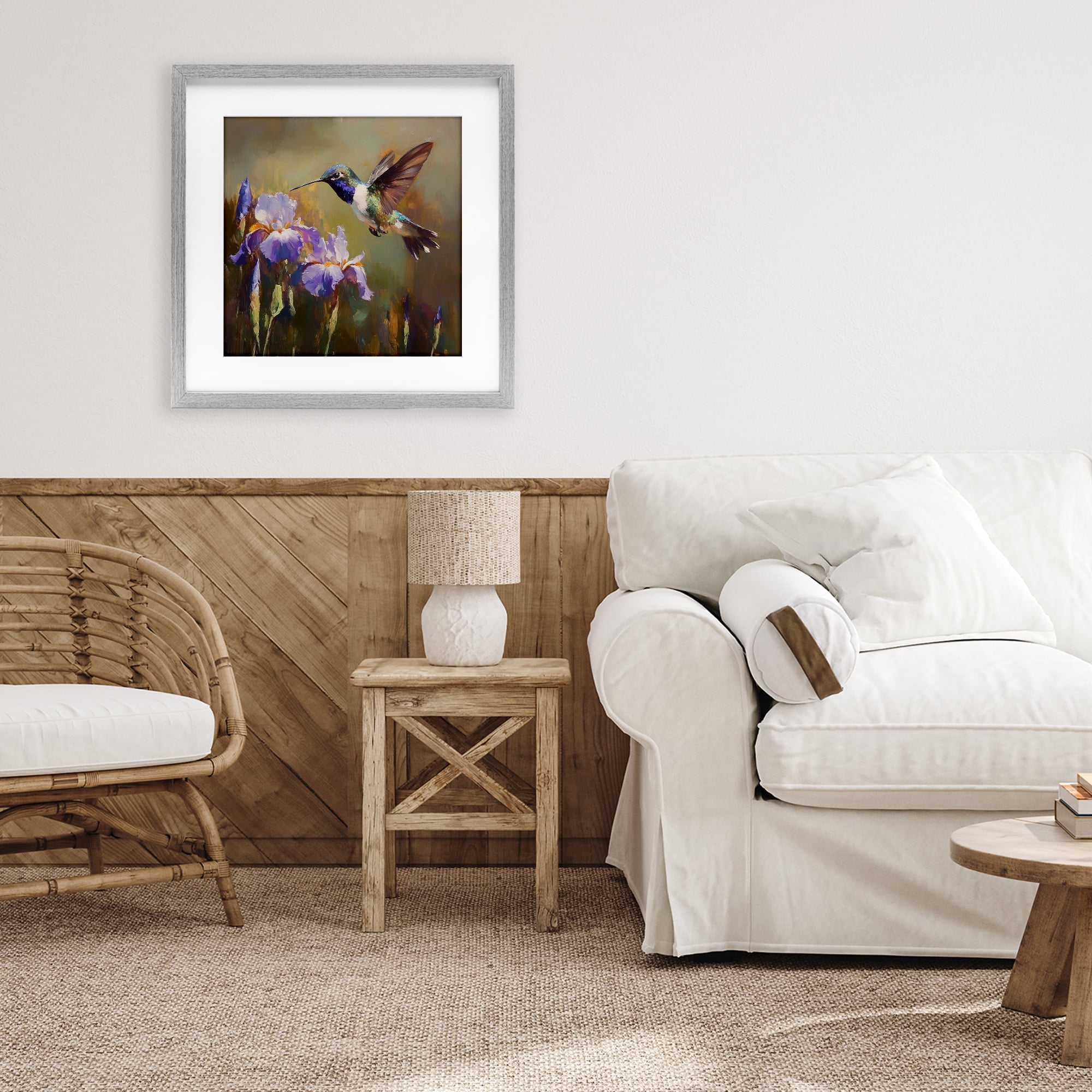 Stupell Industries Hummingbird & Purple Irises Gray Framed Print Under Glass, design by Tina LeCour