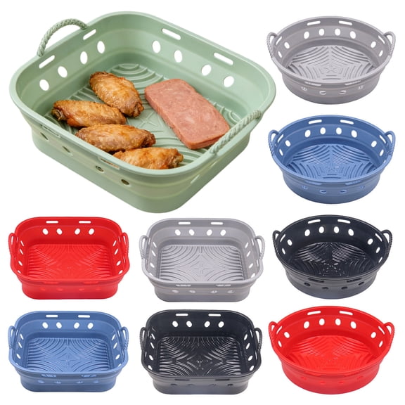 Foldable Round/Square Air Fryer Liner Basket 8.5 Inch Air Fryer Silicone Pot Reusable Baking Tray Accessories for 3.6-6.8 QT Oven Microwave