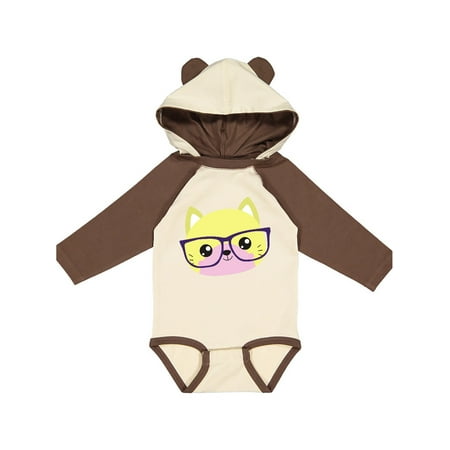 

Inktastic Yellow Cat Hipster Cat Cat With Glasses Gift Baby Boy or Baby Girl Long Sleeve Bodysuit
