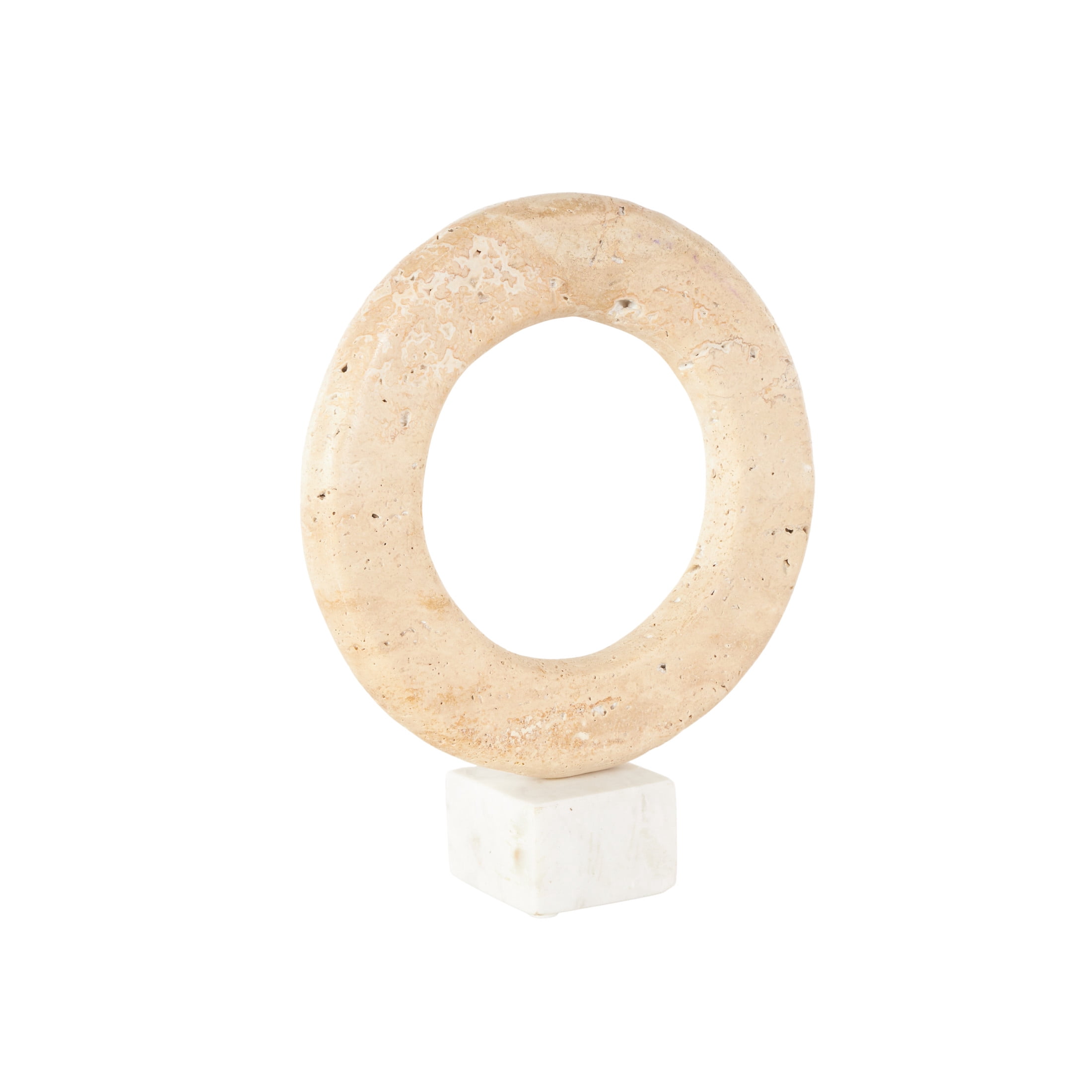 10" x 12" Cream Marble Ring Abstract Sculpture with White Base, by DecMode