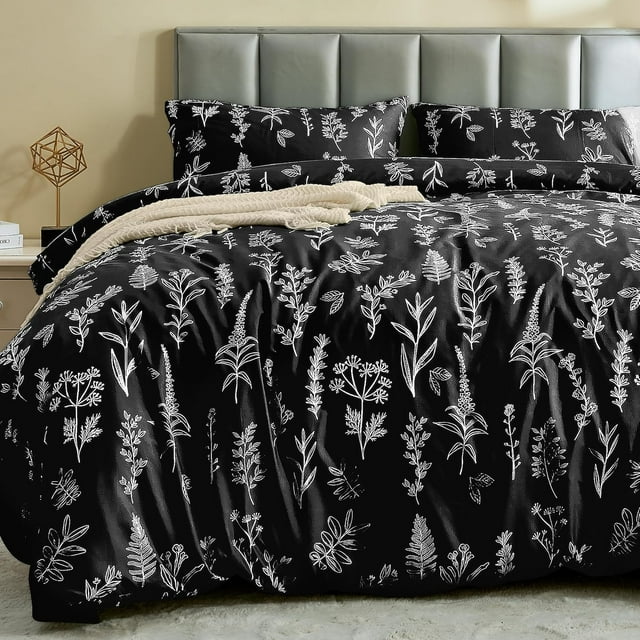 Duvet Cover Queen Size Reversible Floral Duvet Cover Set with Zipper Closure Pieces Botanical Patterns Soft Microfiber Bedding Set (&#;x Pillow Cases &#;×&#