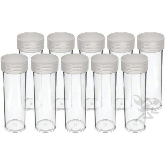 OnFireGuy 10pcs Coin Storage Tubes | Nickel Coin Tubes Round Clear Tubes with Screw-on Lid Made in USA by Edgar Marcus