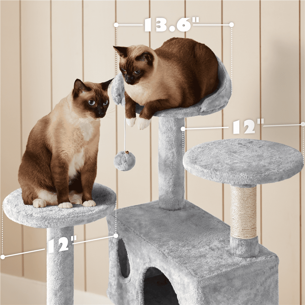 Yaheetech 53.9''H Cat Tree Condo with Scratching Post Tower, Light Gray