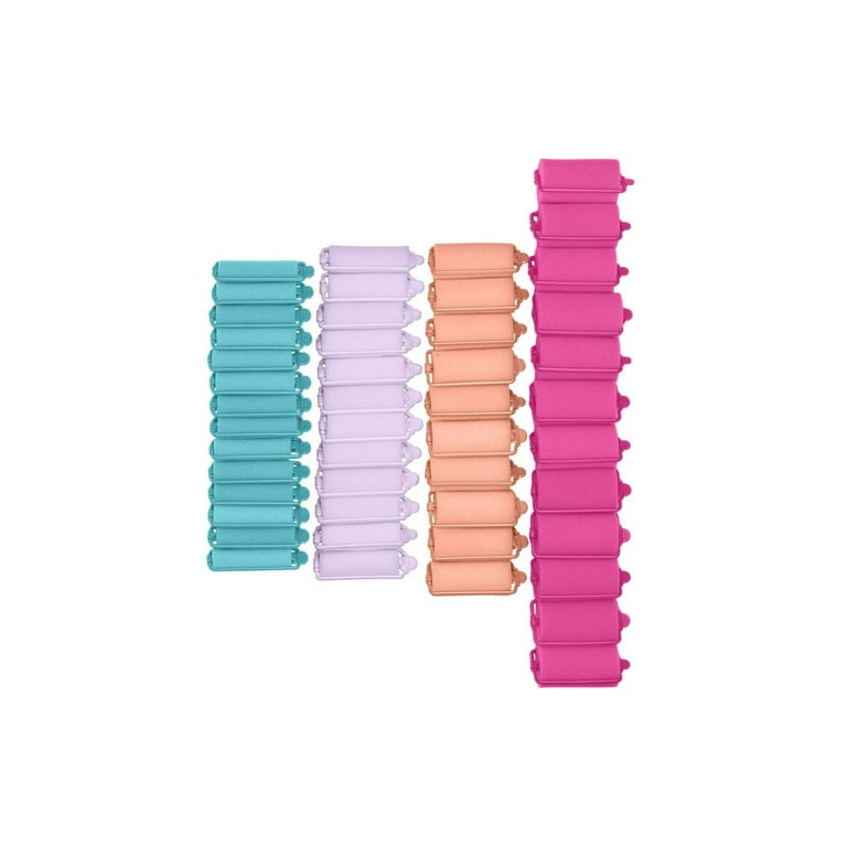 Conair Foam Sponge Self-Fastening Assorted Barrel Size Rollers in Zipper Case, Neon Colors, 48 Ct