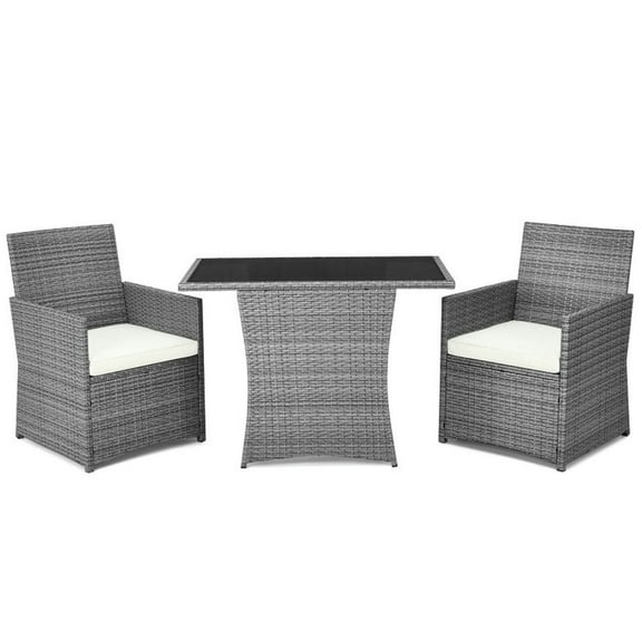 Barara King Outside Patio Conversation Sets, Patio Furniture Set,3 Pieces Patio Rattan Furniture Set with Cushioned Armrest Sofa-White