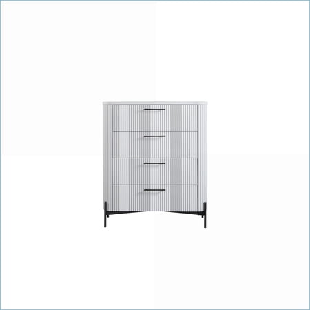 Chests & Wardrobes | 4-Drawer White Chest with Reeded Fronts | White | Solid Wood+MDF