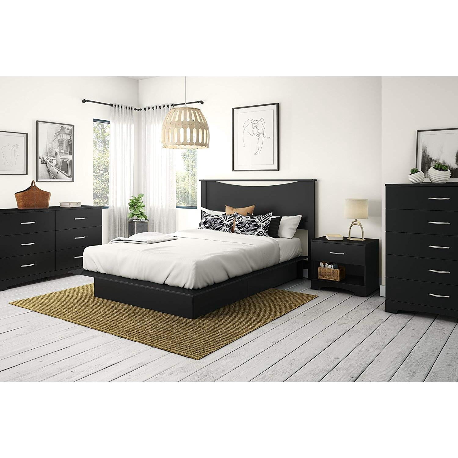 HomeStock Old World Opulence Headboard for Bed Frames - Pure Black Finish, 64" W x 46" H, Wood Headboard, Fits Full/Queen Beds, Versatile Modern Headboard