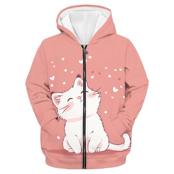 Little Girls Full-Zip Hoodie Sweatshirt with Prints Casual Pullover Jacket Trendy Fall Outfits Size 5-6T , Pink