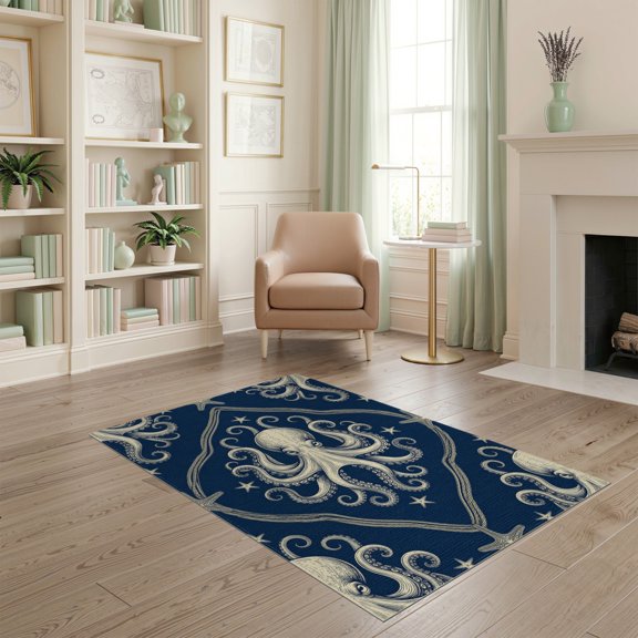 ODIKA Animals Nautical Tentacle Vintage Creature Motif Navy Octopus Refined Structured for Home Office, Gaming Room, Under Desk, Non-Slip Chair-Friendly