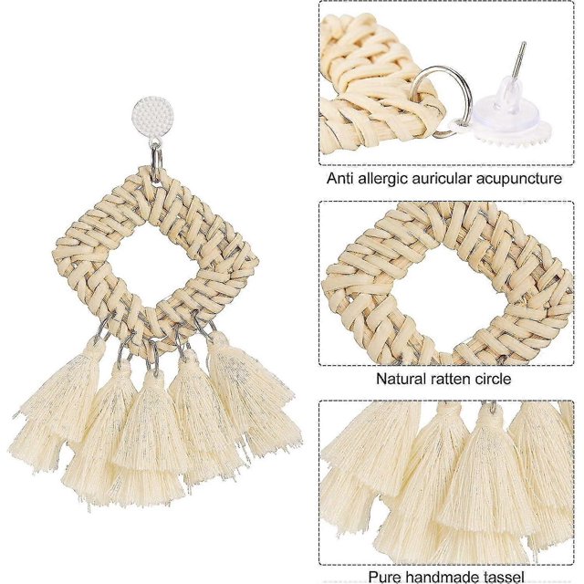 4pairs Earrings Lightweight Geometric Statement Tassel Woven Bohemian Straw Wicker Braid Earrings------Product code 67961