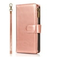 thumbnail image 4 of For Apple iPhone 14 Plus (6.7") Leather Zipper Wallet 9 Credit Card Slots Cash Money Pocket Clutch Pouch Stand & Strap Cover ,Xpm Phone Case [ Rose Gold ], 4 of 8