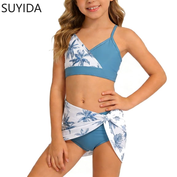 Girls Swimsuit Size 8 Rash Guard Bikini Drawstring Bottoms Tankini Sets 3-Piece Cute Pattern Print Bathing Suit