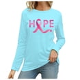 thumbnail image 1 of MKLEKYY Hauts Ajustés pour Femmes T-Shirt à Manches Longues Imprimé Mois de la Prévention du Cancer Col Rond Décontracté pour Femmes, 1 of 3