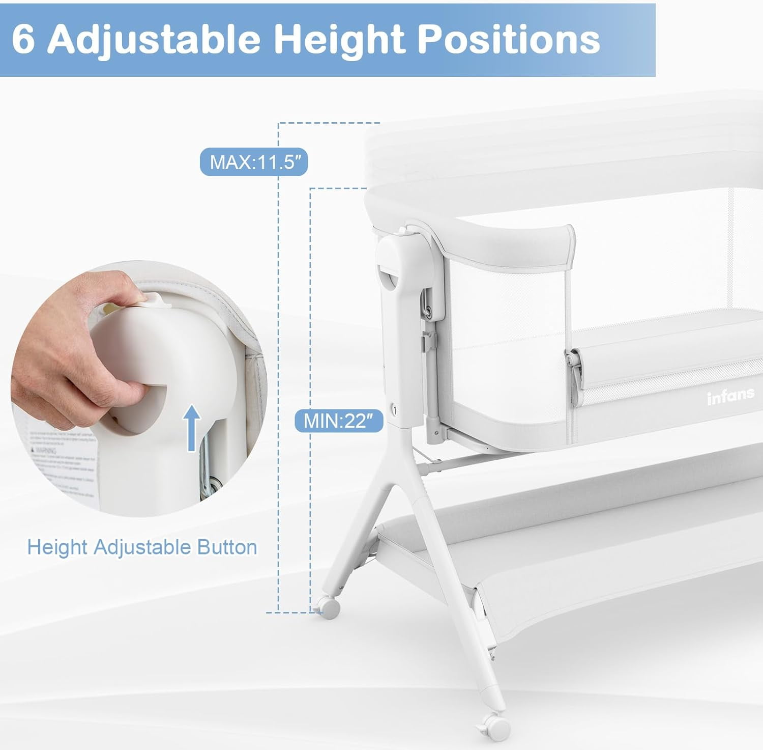 INFANS 5 in 1 Baby Bassinet, Upgraded Flat Rocking Bedside Sleeper with Wheels, Storage Basket, Travel Bag, Mosquito Net, Height Adjustable, Portable All Mesh Crib for Newborn/Infant