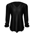 thumbnail image 4 of Endives Womens Long Sleeve Shirts Solid Color V Neck T Shirt Hollow Out Casual Pleated Sleeve Lace Sleeve Top Fall Black, 4 of 5