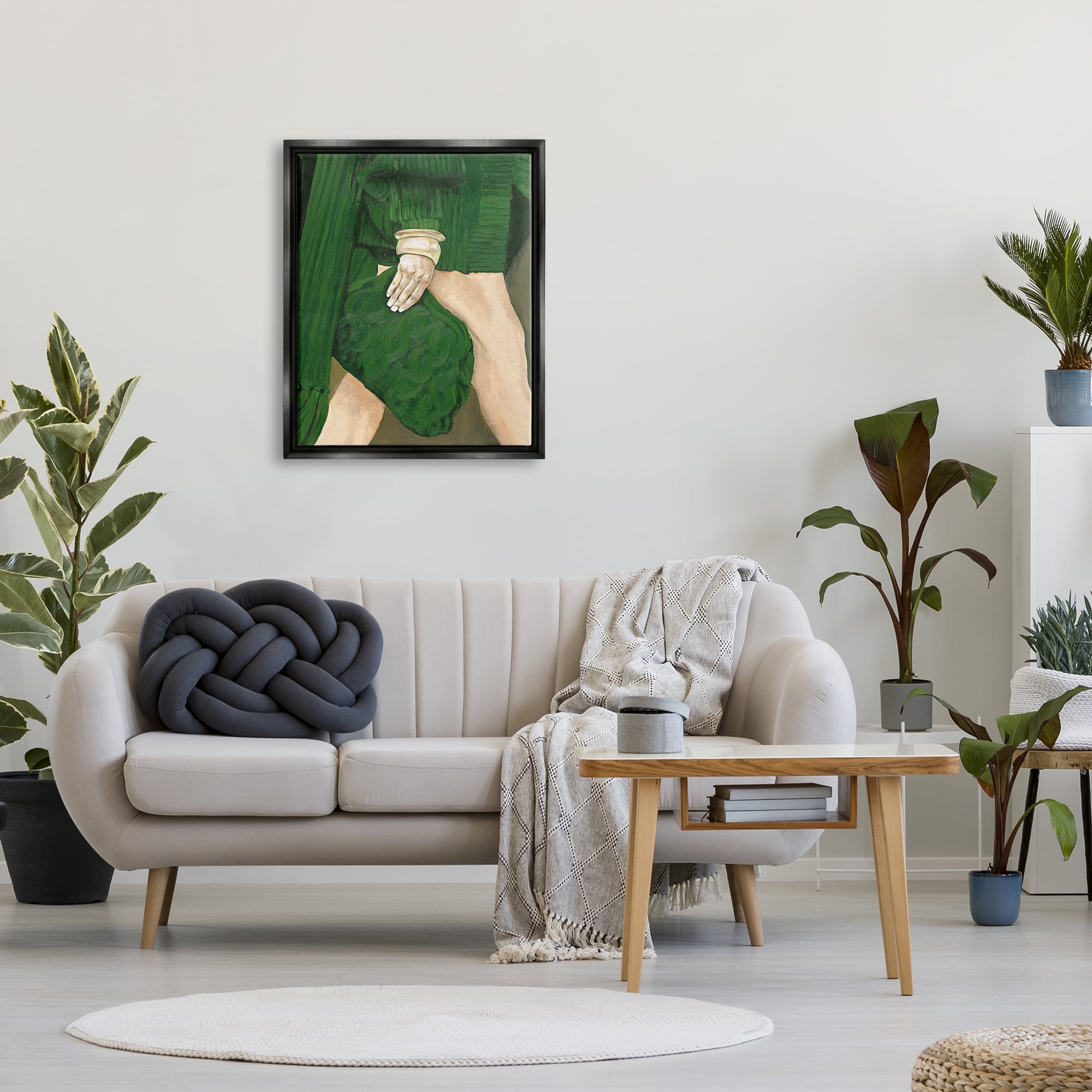 Stupell Industries Fashion Girl in Green Beauty & Fashion Painting Black Floater Framed Canvas Art Print Wall Art, 25 x 31