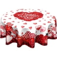 thumbnail image 1 of Valentines Day Tablecloth Round 60 Inch Red Heart Love Turck Table Cloths Circle Red and Back Plaid Table Cover Washable Wipeable Polyester Tabletop for Dining Kitchen Picnic Party Decor, 1 of 7