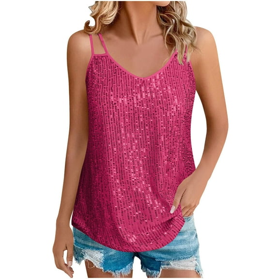 BangWanChi Tank Tops for Women Plus Women V-Neck Dressy Tank Sparkly Party Concert Outfits