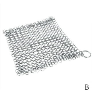 Cast Iron Cleaner Chainmail Scrubbing Pad Stainless Steel Skillet Scrubber  Cleaner with Corner Ring Square (8x6 inch) 