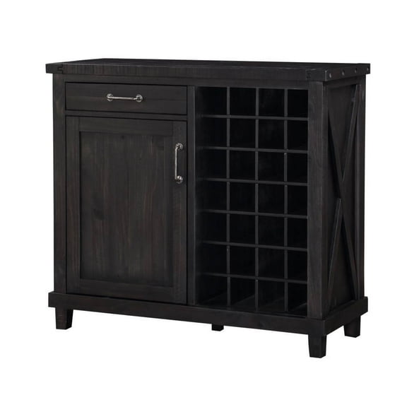 Yanez Industrial Wine Bar in Charcoal - Solid Wood
