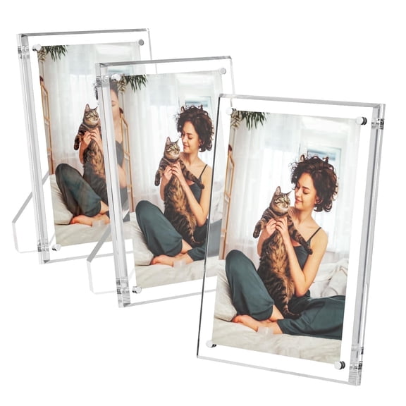 NIUBEE 5x7 Acrylic Picture Frames 3 Pack, Clear Picture Frames with Stand, Magnetic Frame Acrylic Lucite Frameless, Transparent Floating Gift for Home Office Desktop Display Horizontally